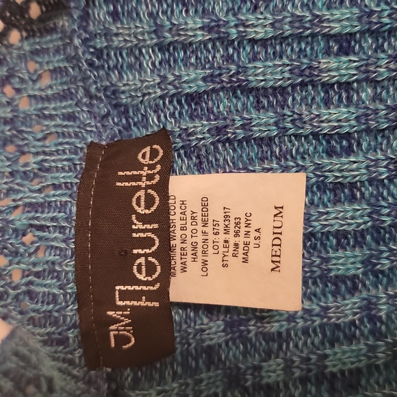 Vtg Blue Open Knit Dress Vest Cardigan Sweater Long Line Sz M Fleurette - Picture 6 of 8